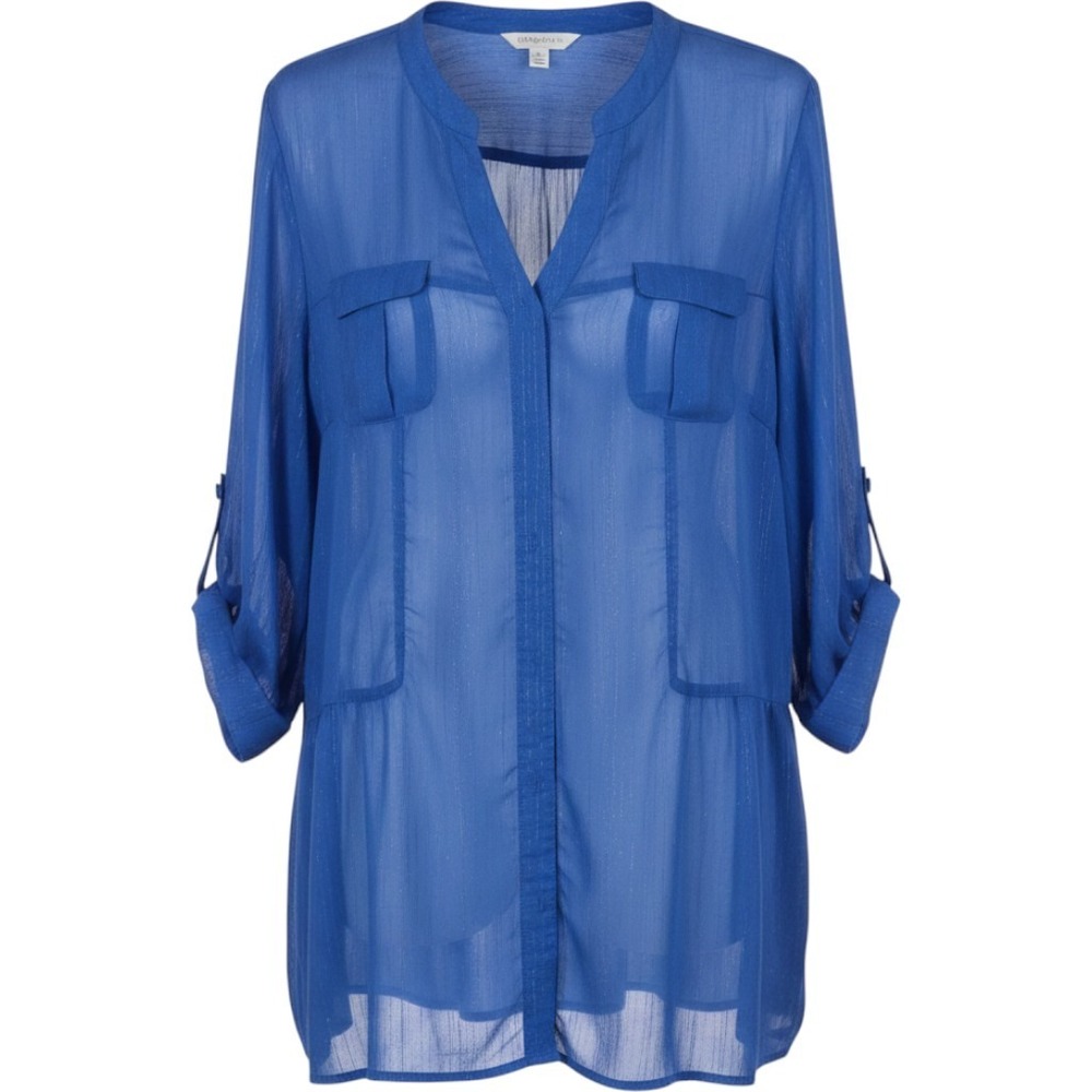 Just My Size Blouse Women 3X Royal Blue Sheer Tunic Metallic Pinstripe Peplum